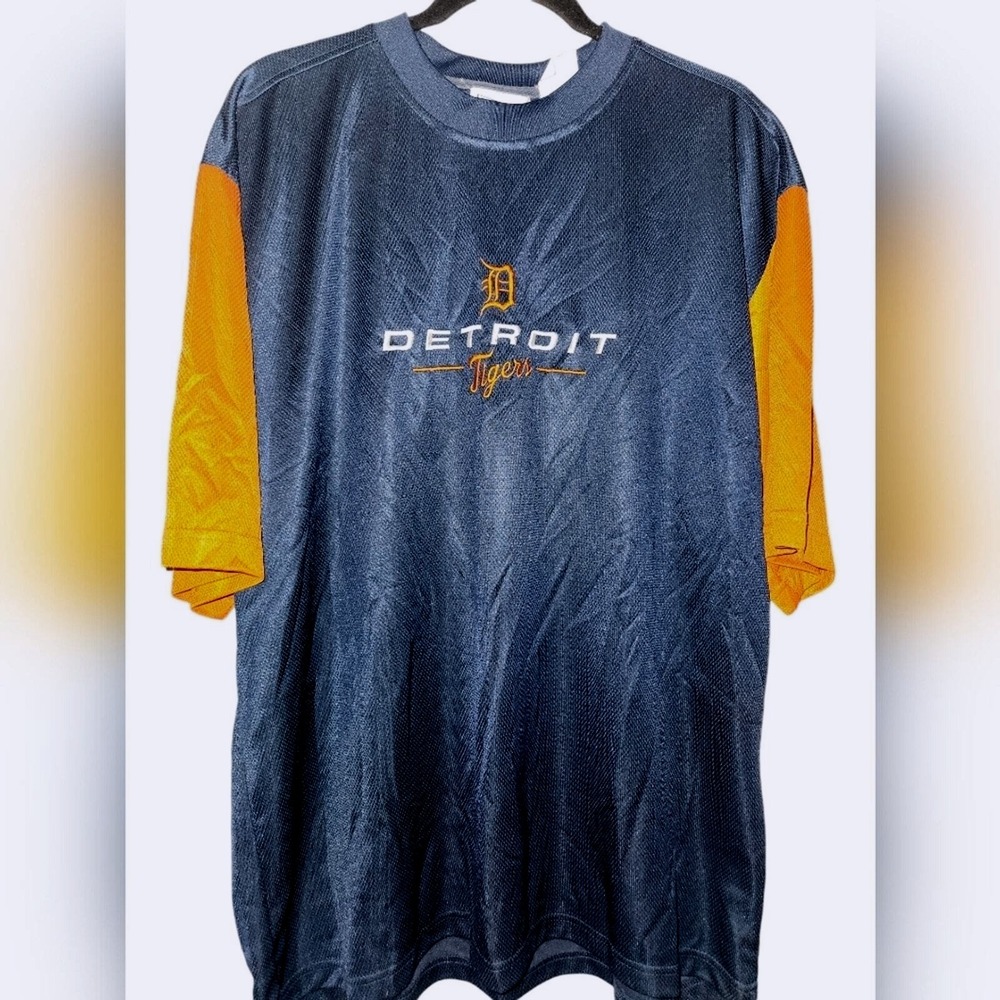 Lee Sport Detroit Tigers‎ MLB Jersey Shirt Mens Navy Blue Orange Mesh XL